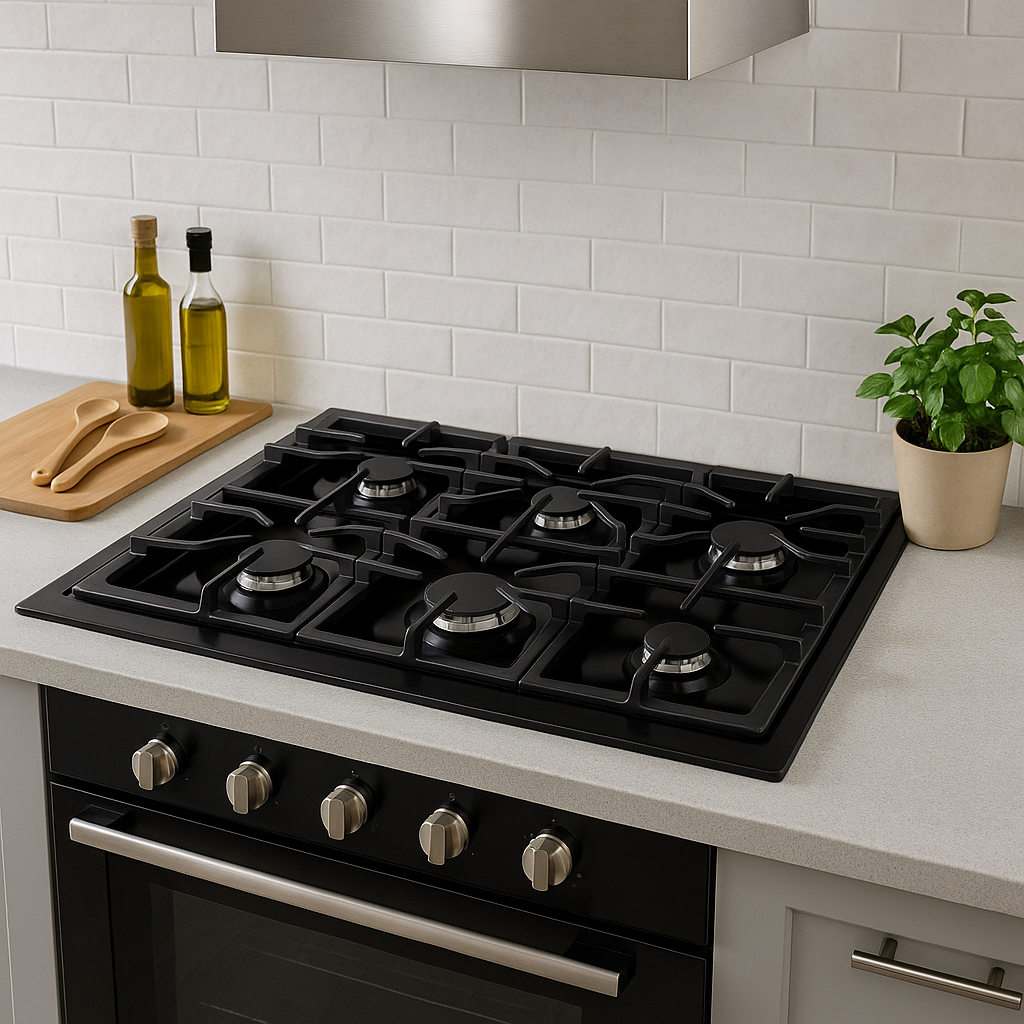 Cooktop 5 bocas em bancada de cozinha planejada