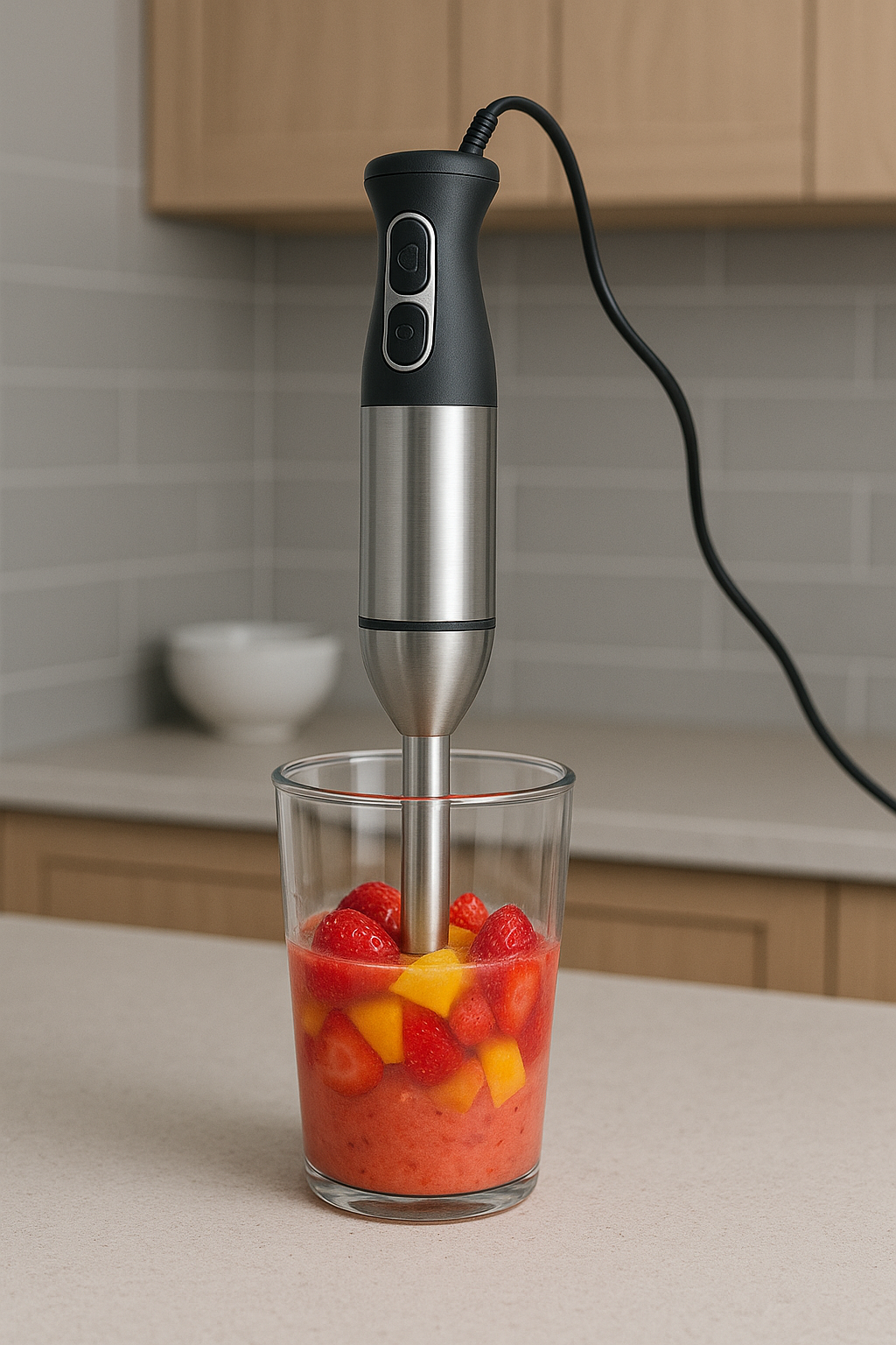 Mixer de mão sendo usado em uma sopa