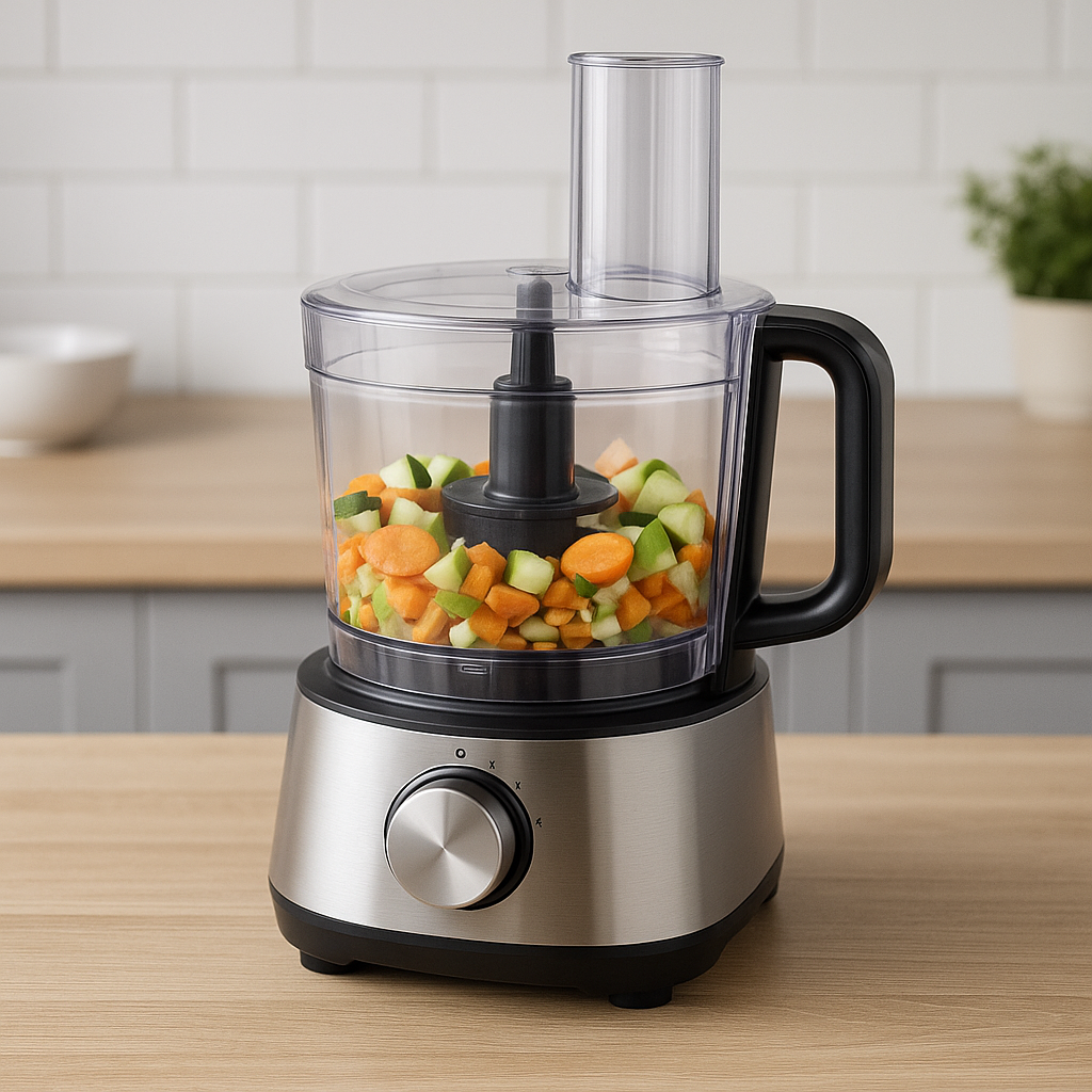 Processador de alimentos com legumes picados